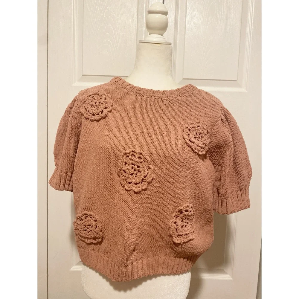 Joie Rosette Dusty Rose Short Sleeve Sweater Size XL